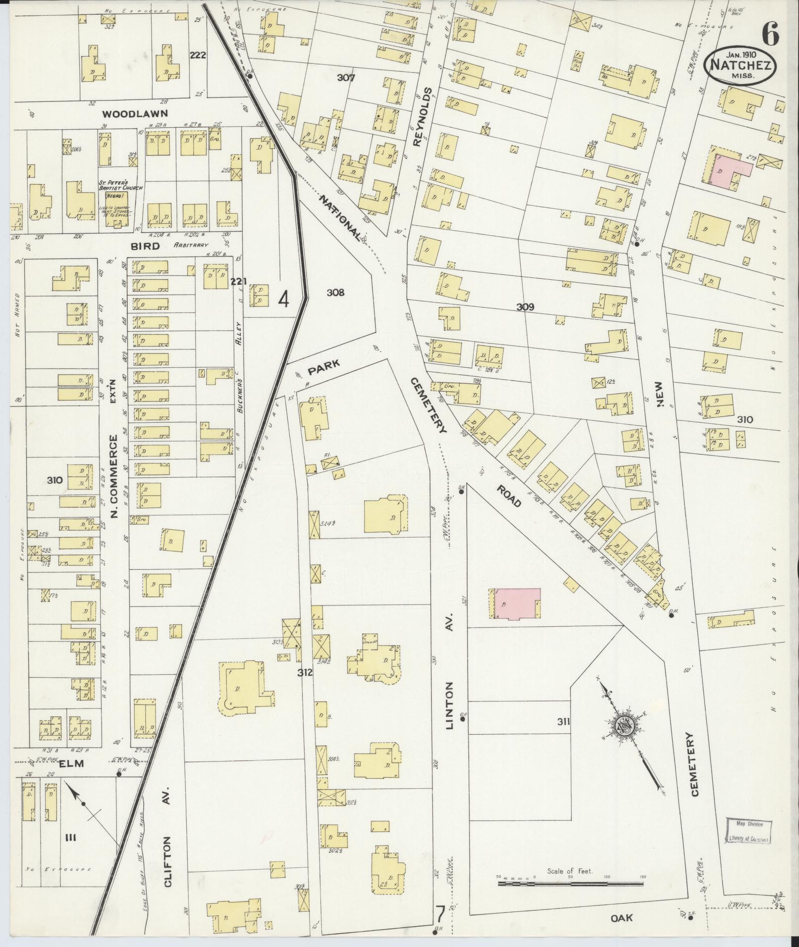 Sanborn Fire Insurance Map from Natchez, Adams County, Mississippi (1910), Sheet #0006 - Historic Sanborn Fire Insurance Map Print, vintage old map wall art, antique decor, genealogy gift, Mississippi Mississippi map