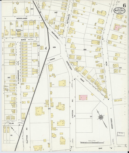 Sanborn Fire Insurance Map from Natchez, Adams County, Mississippi (1910), Sheet #0006 - Historic Sanborn Fire Insurance Map Print, vintage old map wall art, antique decor, genealogy gift, Mississippi Mississippi map