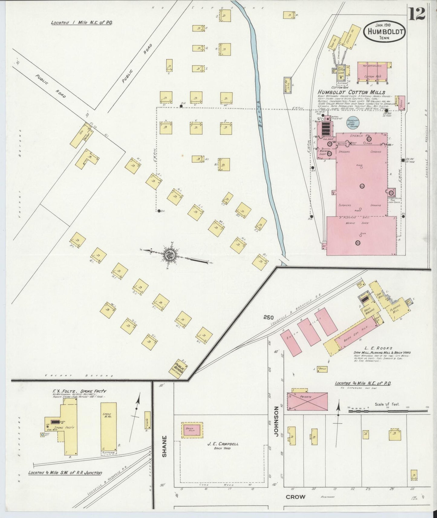 Sanborn Fire Insurance Map from Humboldt, Gibson County, Tennessee (1910), Sheet #0012 - Complete Map Set gallery image, historic Sanborn map, vintage wall art, Tennessee Tennessee