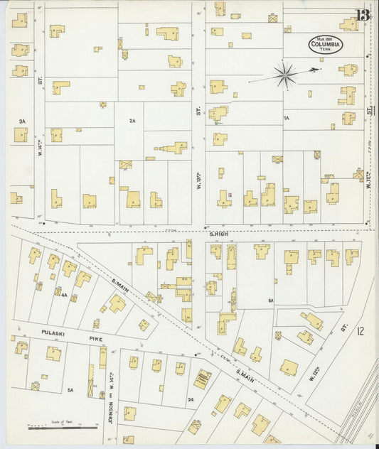 Sanborn Fire Insurance Map from Columbia, Maury County, Tennessee (1905), Sheet #0013 - Historic Sanborn Fire Insurance Map Print, vintage old map wall art, antique decor, genealogy gift, Tennessee Tennessee map