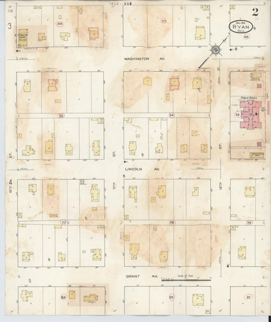 Sanborn Fire Insurance Map from Ryan, Jefferson County, Oklahoma (1932), Sheet #0002 - Historic Sanborn Fire Insurance Map Print, vintage old map wall art, antique decor, genealogy gift, Oklahoma Oklahoma map