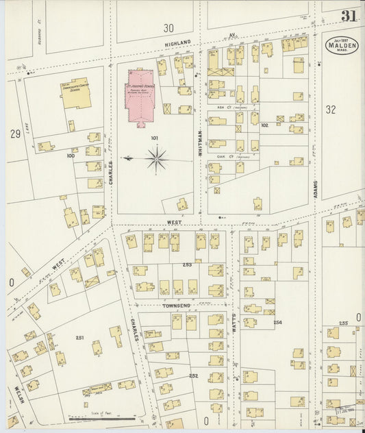 Sanborn Fire Insurance Map from Malden, Middlesex County, Massachusetts (1897), Sheet #0031 - Historic Sanborn Fire Insurance Map Print, vintage old map wall art, antique decor, genealogy gift, Massachusetts Massachusetts map