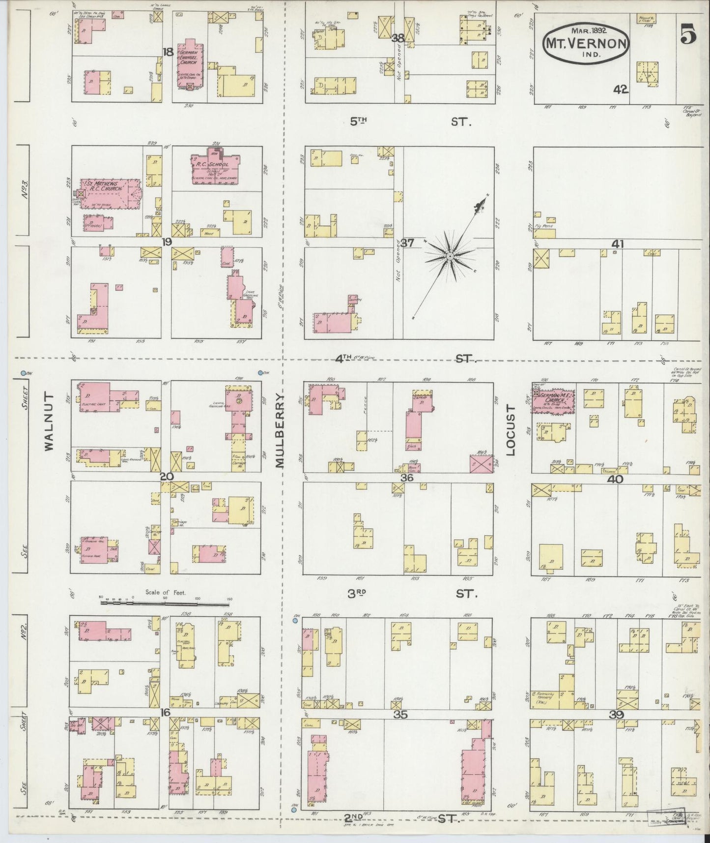 Sanborn Fire Insurance Map from Mount Vernon, Posey County, Indiana (1892), Sheet #0005 - Historic Sanborn Fire Insurance Map Print, vintage old map wall art, antique decor, genealogy gift, Indiana Indiana map