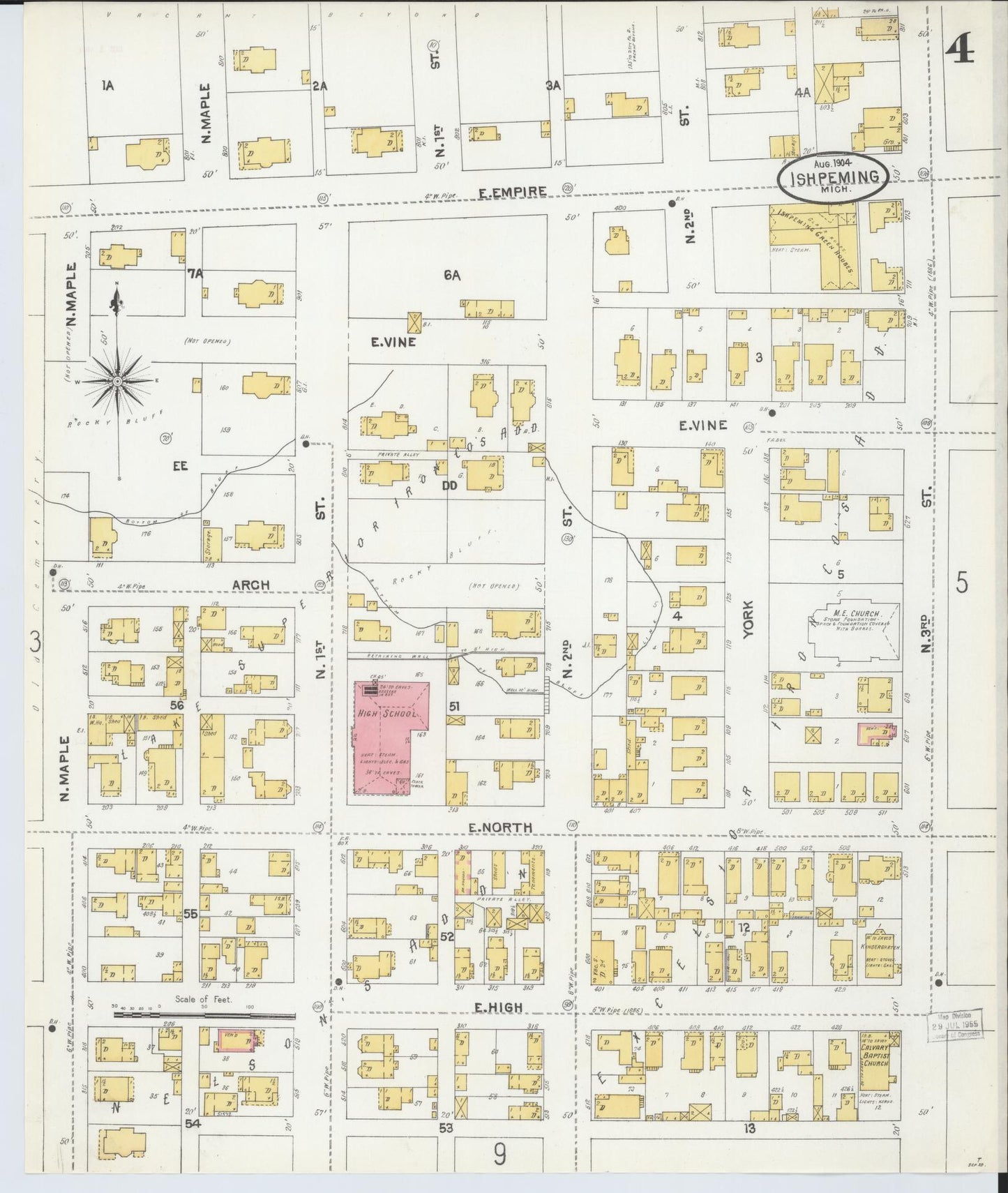 Sanborn Fire Insurance Map from Ishpeming, Marquette County, Michigan (1904), Sheet #0004 - Complete Map Set gallery image, historic Sanborn map, vintage wall art, Michigan Michigan