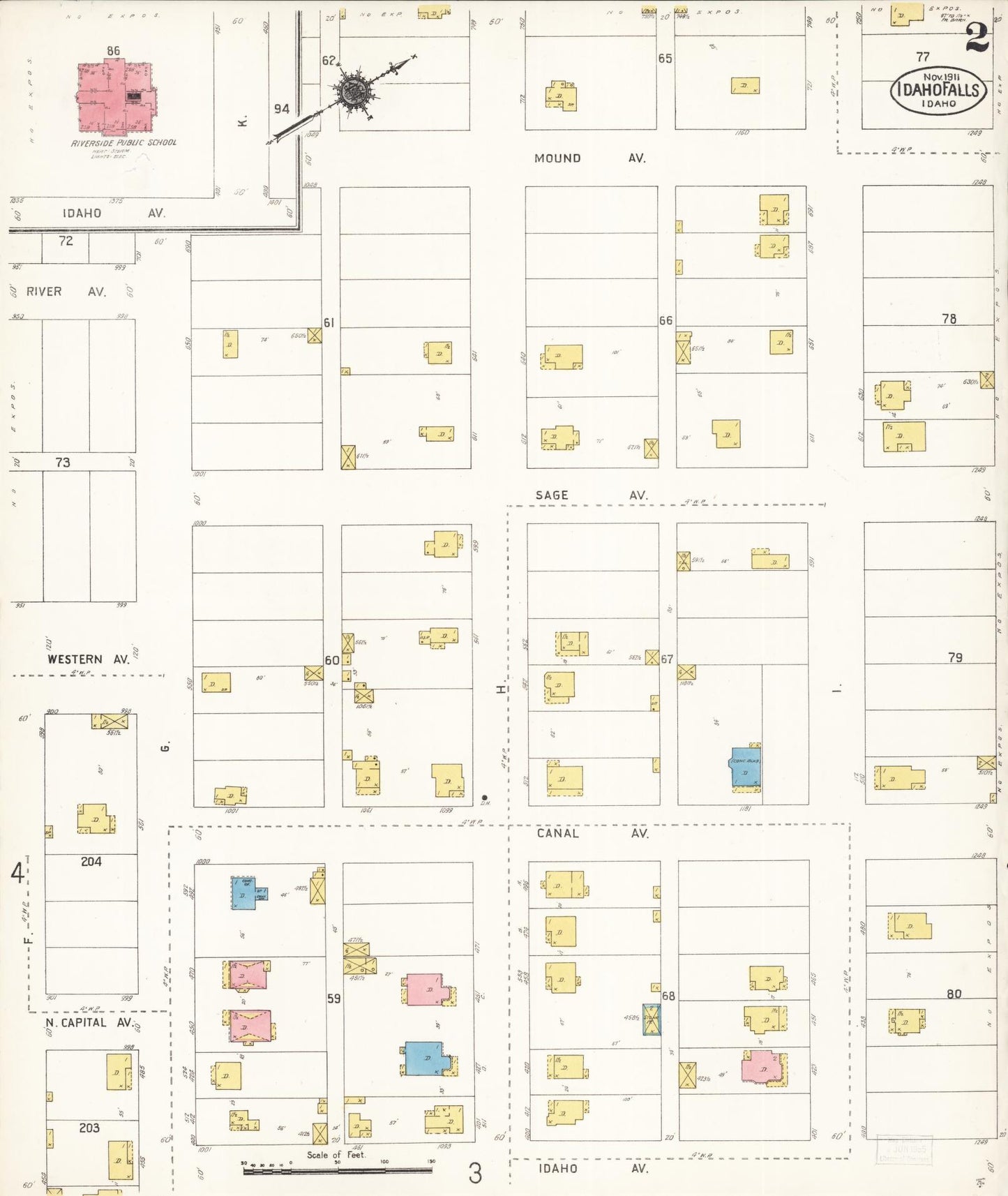 Sanborn Fire Insurance Map from Idaho Falls, Bonneville County, Idaho (1911), Sheet #0002 - Complete Map Set gallery image, historic Sanborn map, vintage wall art, Idaho Idaho