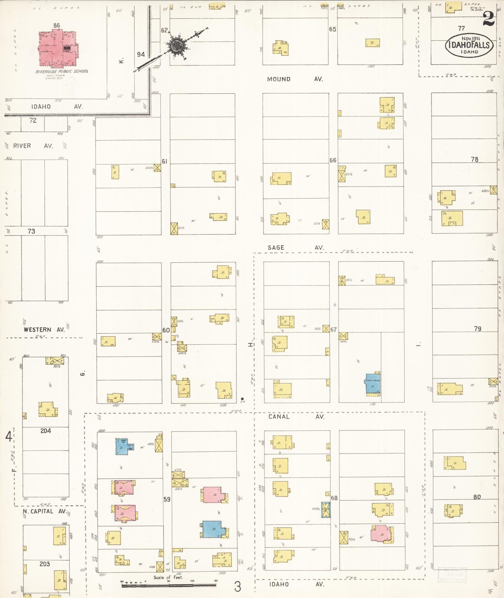 Sanborn Fire Insurance Map from Idaho Falls, Bonneville County, Idaho (1911), Sheet #0002 - Complete Map Set gallery image, historic Sanborn map, vintage wall art, Idaho Idaho