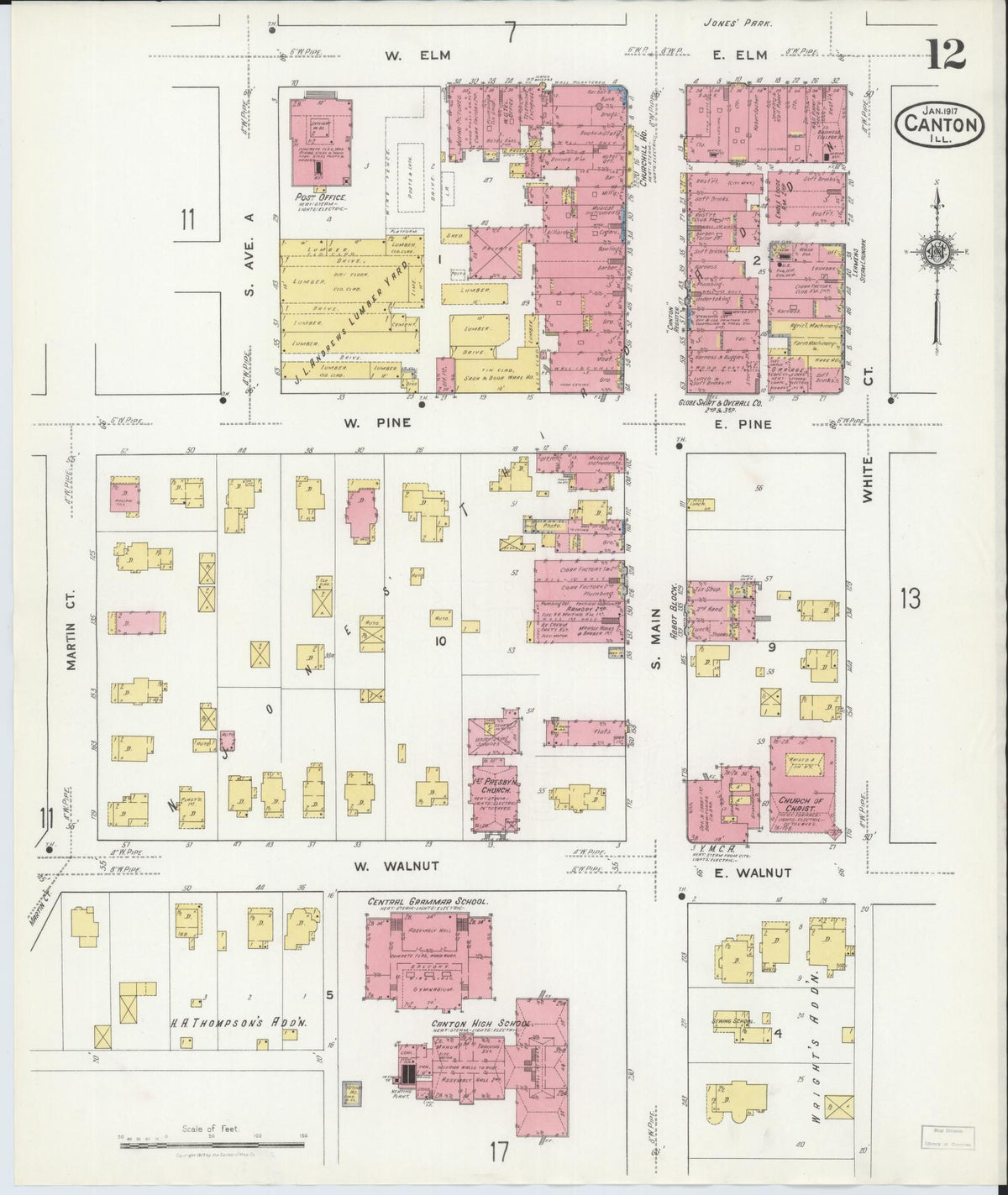 Sanborn Fire Insurance Map from Canton, Fulton County, Illinois (1917), Sheet #0012 - Historic Sanborn Fire Insurance Map Print, vintage old map wall art, antique decor, genealogy gift, Illinois Illinois map