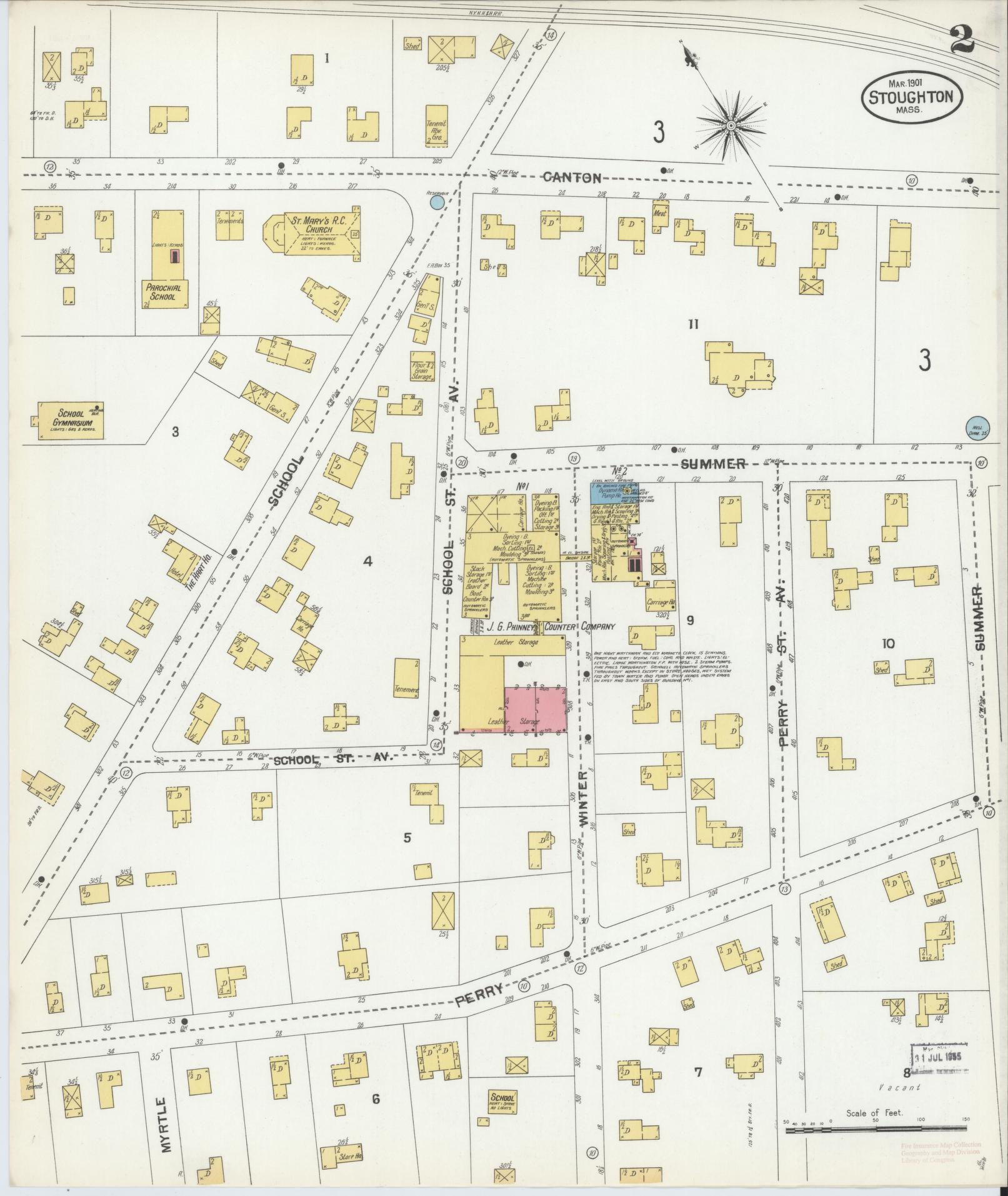 Sanborn Fire Insurance Map from Stoughton, Norfolk County, Massachusetts (1901), Sheet #0002 - Historic Sanborn Fire Insurance Map Print, vintage old map wall art, antique decor, genealogy gift, Massachusetts Massachusetts map