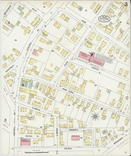 Sanborn Fire Insurance Map from Dover, Strafford County, New Hampshire (1898), Sheet #0003 - Historic Sanborn Fire Insurance Map Print, vintage old map wall art, antique decor, genealogy gift, New Hampshire New Hampshire map