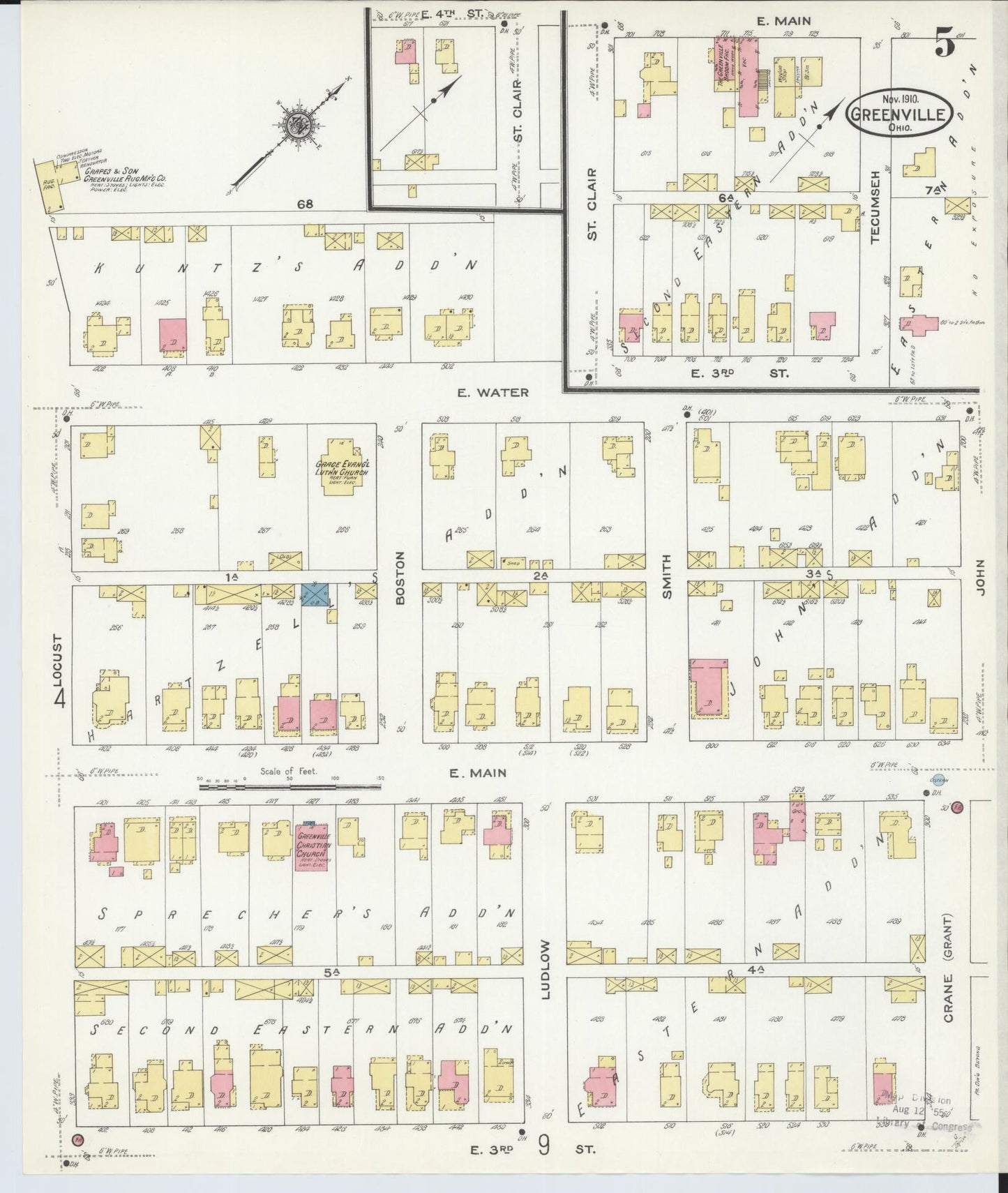 Sanborn Fire Insurance Map from Greenville, Darke County, Ohio (1910), Sheet #0005 - Historic Sanborn Fire Insurance Map Print, vintage old map wall art, antique decor, genealogy gift, Ohio Ohio map