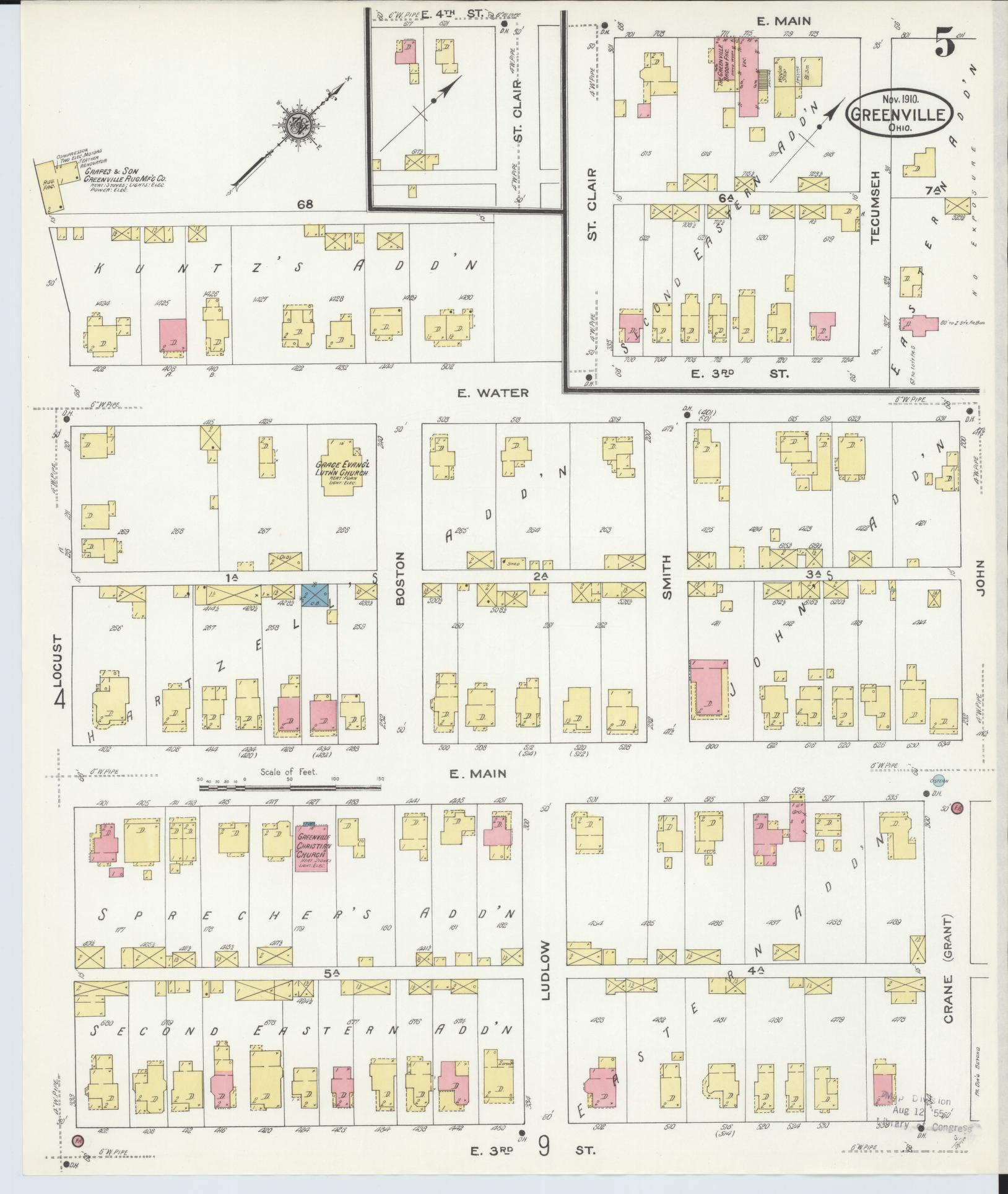 Sanborn Fire Insurance Map from Greenville, Darke County, Ohio (1910), Sheet #0005 - Historic Sanborn Fire Insurance Map Print, vintage old map wall art, antique decor, genealogy gift, Ohio Ohio map