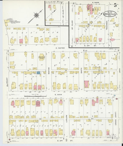 Sanborn Fire Insurance Map from Greenville, Darke County, Ohio (1910), Sheet #0005 - Historic Sanborn Fire Insurance Map Print, vintage old map wall art, antique decor, genealogy gift, Ohio Ohio map