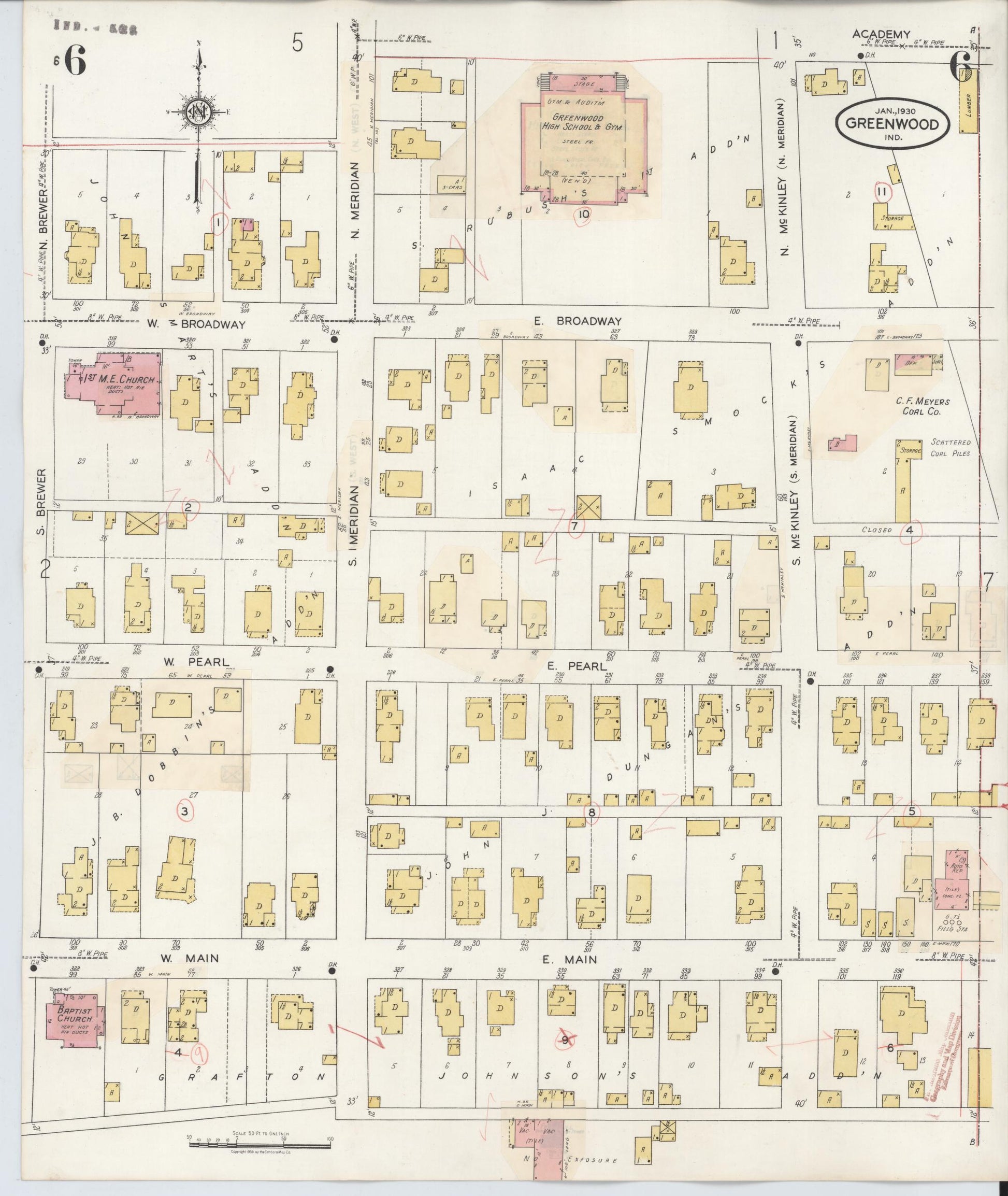 Sanborn Fire Insurance Map from Greenwood, Johnson County, Indiana (1940), Sheet #0006 - Complete Map Set gallery image, historic Sanborn map, vintage wall art, Indiana Indiana