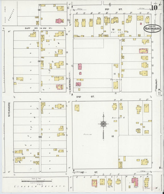 Sanborn Fire Insurance Map from Huntingburg, Dubois County, Indiana (1921), Sheet #0010 - Historic Sanborn Fire Insurance Map Print, vintage old map wall art, antique decor, genealogy gift, Indiana Indiana map