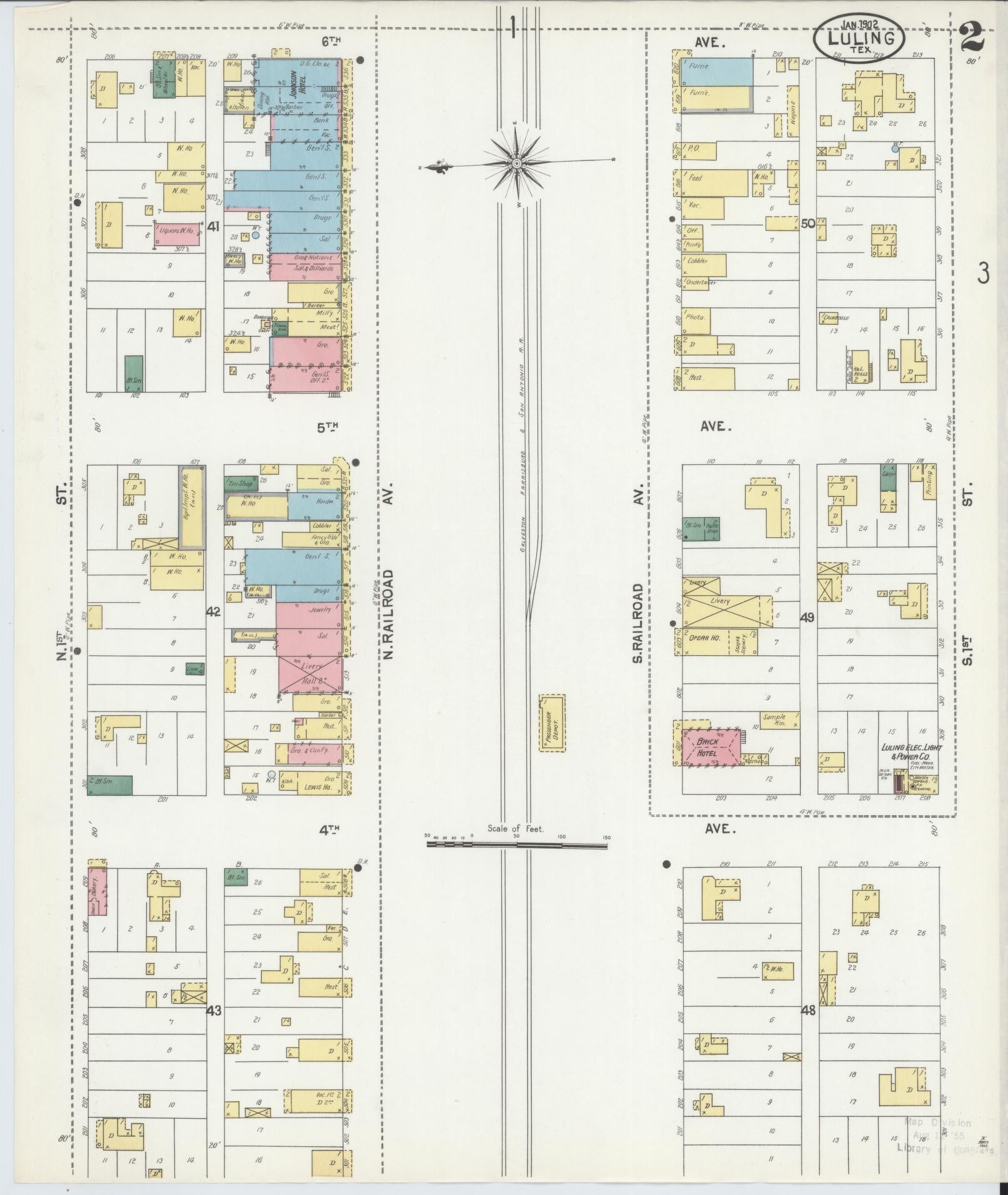 Sanborn Fire Insurance Map from Luling, Caldwell County, Texas (1902), Sheet #0002 - Historic Sanborn Fire Insurance Map Print, vintage old map wall art, antique decor, genealogy gift, Texas Texas map