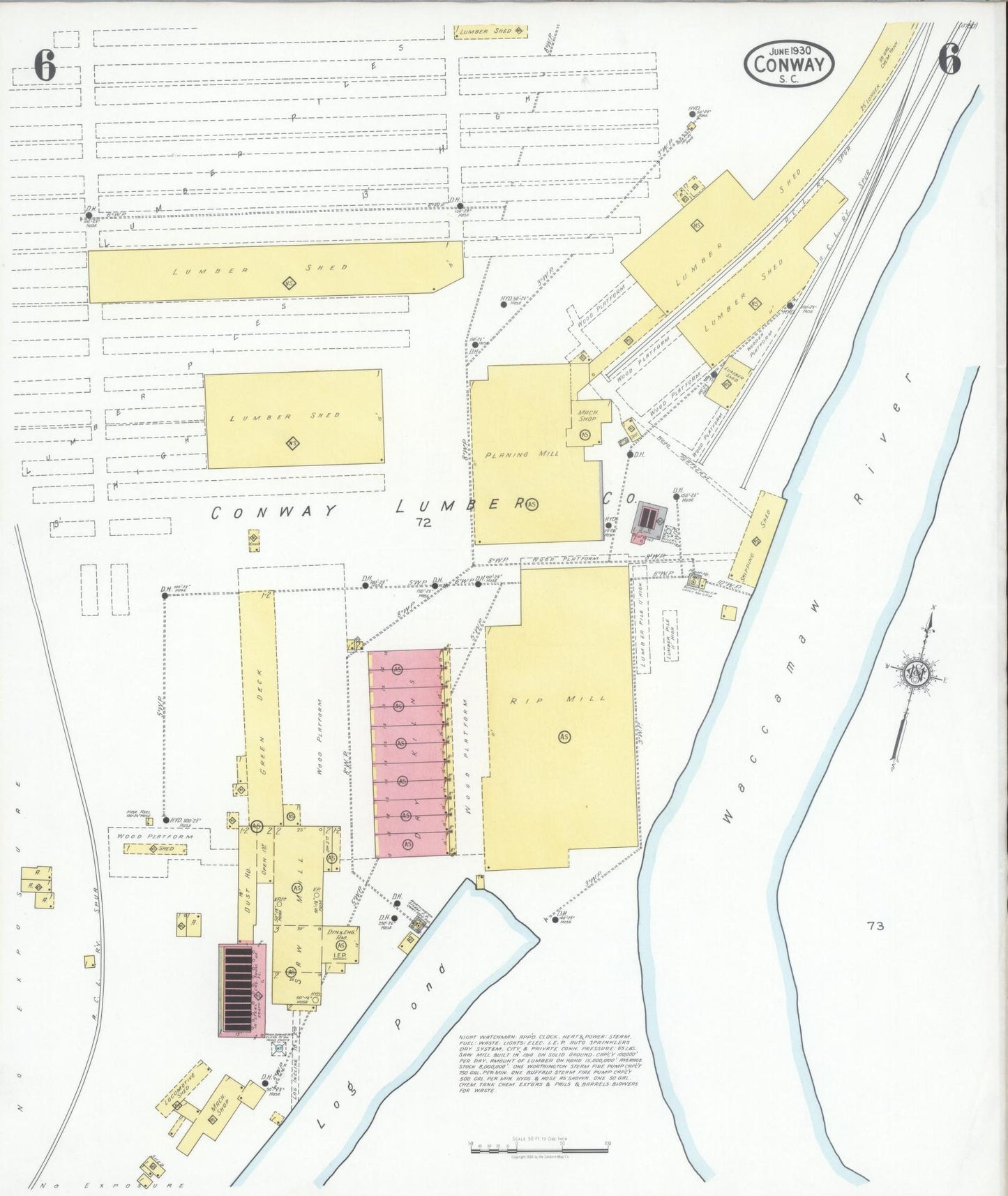 Sanborn Fire Insurance Map from Conway, Horry County, South Carolina (1930), Sheet #0006 - Complete Map Set gallery image, historic Sanborn map, vintage wall art, South Carolina South Carolina
