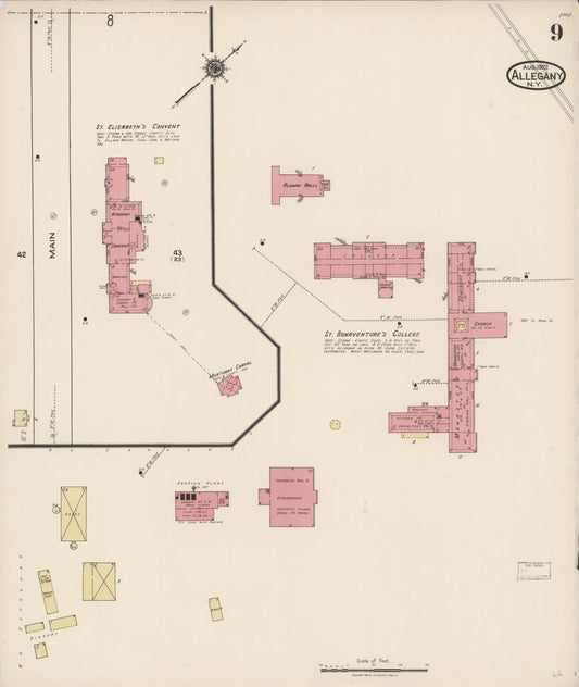 Sanborn Fire Insurance Map from Allegany, Cattaraugus County, New York (1922), Sheet #0009 - Historic Sanborn Fire Insurance Map Print, vintage old map wall art, antique decor, genealogy gift, New York New York map