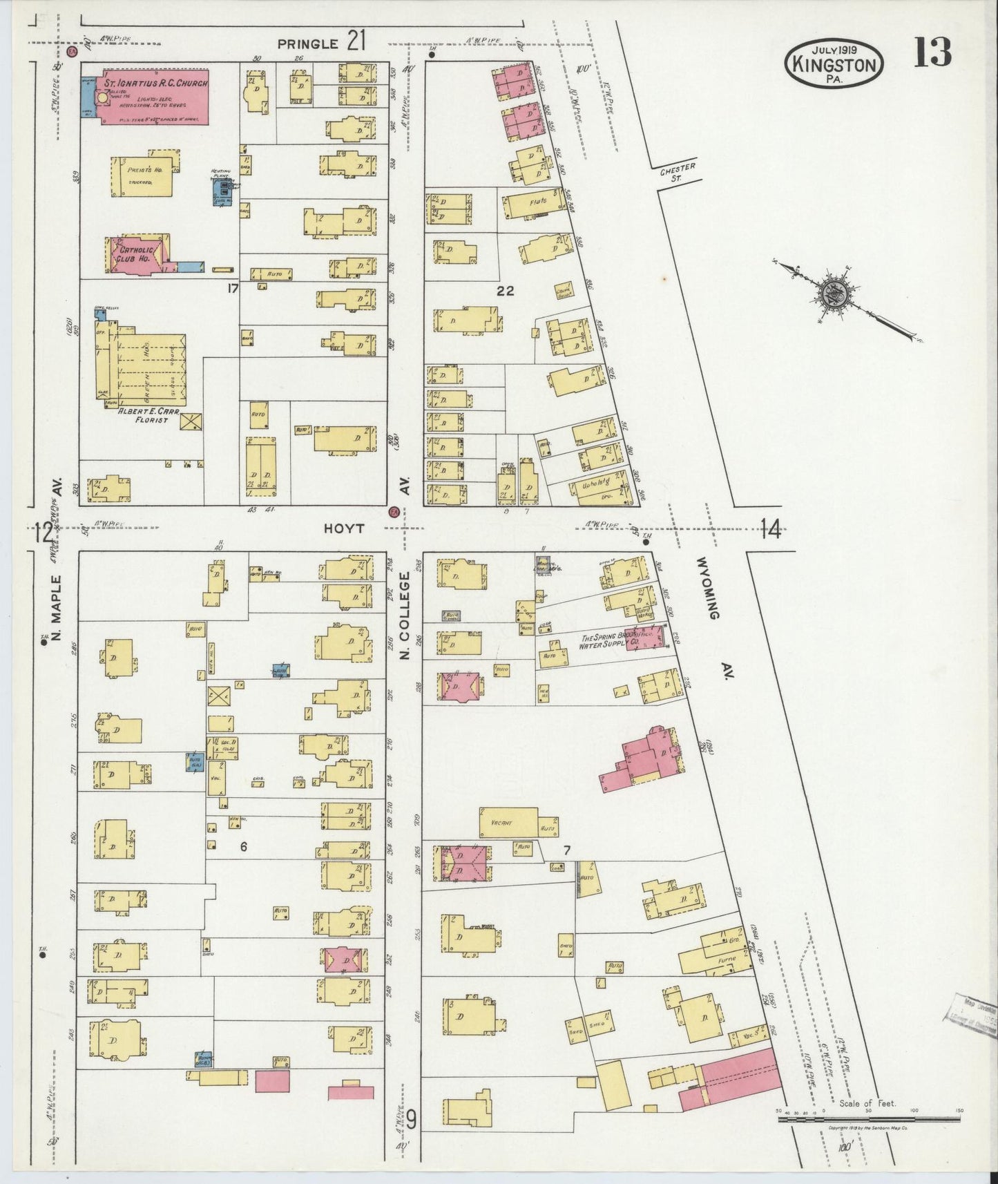 Sanborn Fire Insurance Map from Kingston, Luzerne County, Pennsylvania (1919), Sheet #0013 - Complete Map Set gallery image, historic Sanborn map, vintage wall art, Pennsylvania Pennsylvania