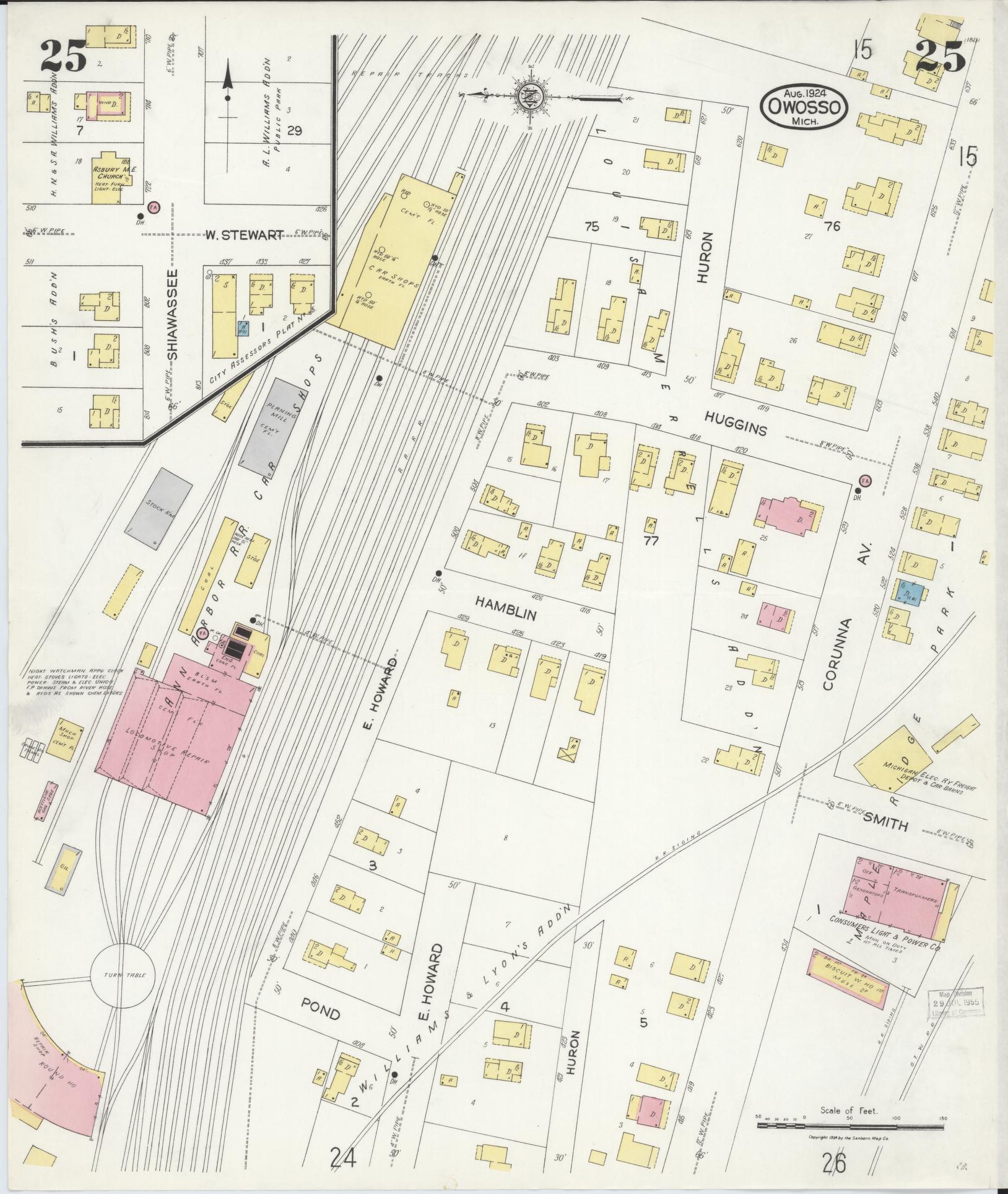 Sanborn Fire Insurance Map from Owosso, Shiawassee County, Michigan (1924), Sheet #0025 - Historic Sanborn Fire Insurance Map Print, vintage old map wall art, antique decor, genealogy gift, Michigan Michigan map