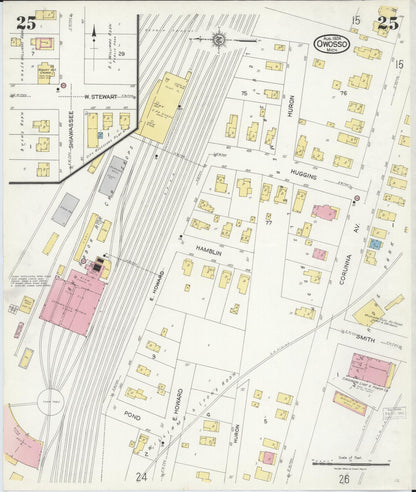 Sanborn Fire Insurance Map from Owosso, Shiawassee County, Michigan (1924), Sheet #0025 - Historic Sanborn Fire Insurance Map Print, vintage old map wall art, antique decor, genealogy gift, Michigan Michigan map