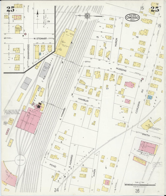 Sanborn Fire Insurance Map from Owosso, Shiawassee County, Michigan (1924), Sheet #0025 - Historic Sanborn Fire Insurance Map Print, vintage old map wall art, antique decor, genealogy gift, Michigan Michigan map