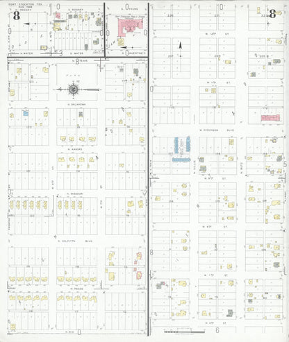 Sanborn Fire Insurance Map from Fort Stockton, Pecos County, Texas (1946), Sheet #0008 - Historic Sanborn Fire Insurance Map Print, vintage old map wall art, antique decor, genealogy gift, Texas Texas map