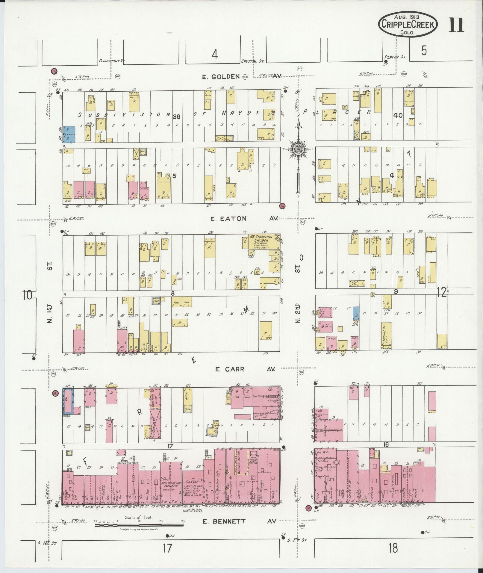 Sanborn Fire Insurance Map from Cripple Creek, Teller County, Colorado (1919), Sheet #0011 - Historic Sanborn Fire Insurance Map Print, vintage old map wall art, antique decor, genealogy gift, Colorado Colorado map