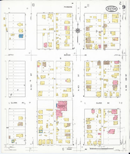 Sanborn Fire Insurance Map from Raton, Colfax County, New Mexico (1919), Sheet #0009 - Complete Map Set gallery image, historic Sanborn map, vintage wall art, New Mexico New Mexico
