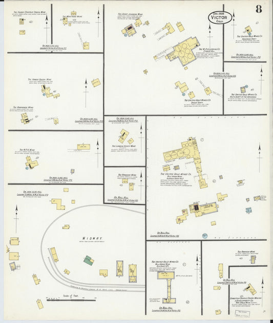 Sanborn Fire Insurance Map from Victor, Teller County, Colorado (1908), Sheet #0008 - Historic Sanborn Fire Insurance Map Print, vintage old map wall art, antique decor, genealogy gift, Colorado Colorado map