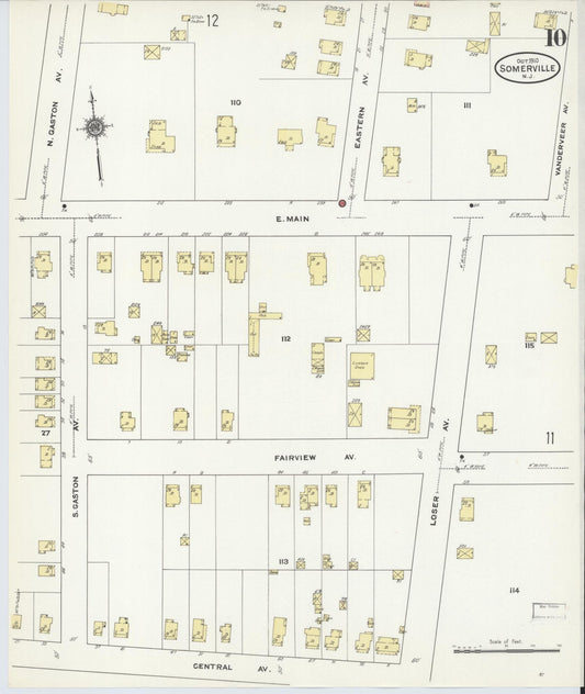 Sanborn Fire Insurance Map from Somerville, Somerset County, New Jersey (1910), Sheet #0010 - Historic Sanborn Fire Insurance Map Print, vintage old map wall art, antique decor, genealogy gift, New Jersey New Jersey map