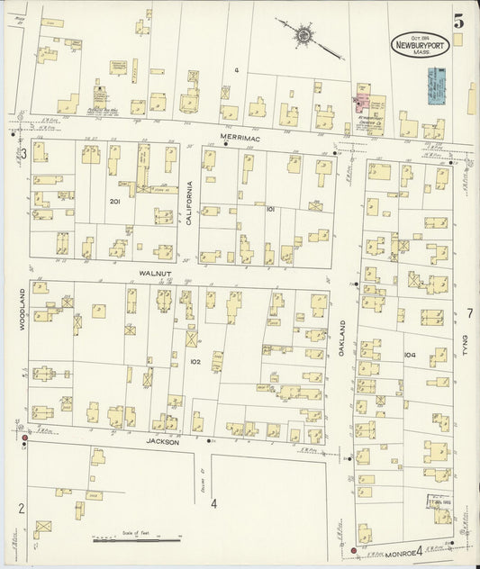 Sanborn Fire Insurance Map from Newburyport, Essex County, Massachusetts (1914), Sheet #0005 - Historic Sanborn Fire Insurance Map Print, vintage old map wall art, antique decor, genealogy gift, Massachusetts Massachusetts map