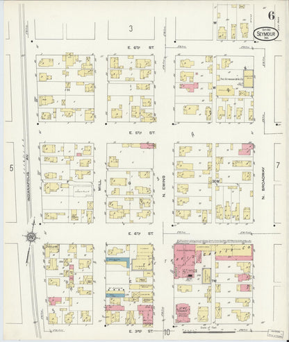Sanborn Fire Insurance Map from Seymour, Jackson County, Indiana (1913), Sheet #0006 - Complete Map Set gallery image, historic Sanborn map, vintage wall art, Indiana Indiana