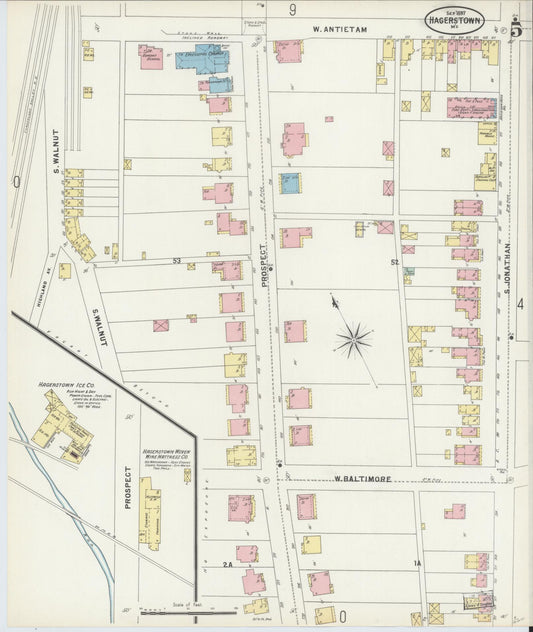 Washington, Maryland - 1897 - Sanborn Fire Insurance Map, Sheet #0005 - Historic Sanborn Fire Insurance Map Print, Washington Maryland 1897 0005 vintage old map wall art