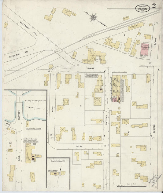 Sanborn Fire Insurance Map from Alton, Belknap County, New Hampshire (1912), Sheet #0002 - Historic Sanborn Fire Insurance Map Print, vintage old map wall art, antique decor, genealogy gift, New Hampshire New Hampshire map