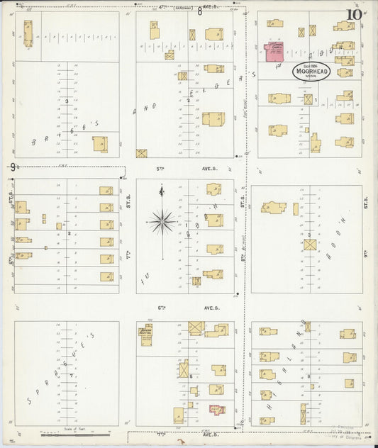 Sanborn Fire Insurance Map from Moorhead, Clay County, Minnesota (1906), Sheet #0010 - Historic Sanborn Fire Insurance Map Print, vintage old map wall art, antique decor, genealogy gift, Minnesota Minnesota map