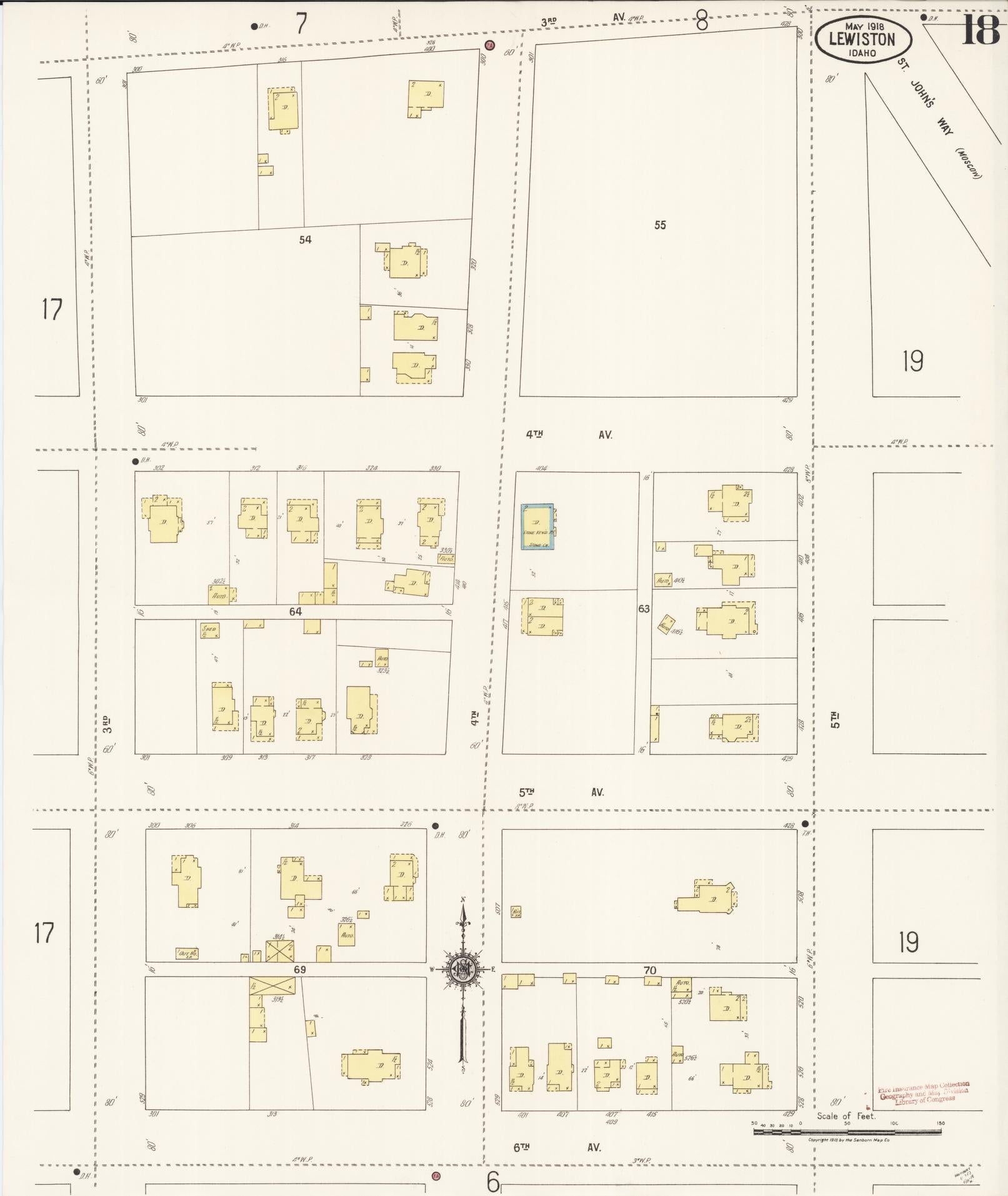 Sanborn Fire Insurance Map from Lewiston, Nez Perce County, Idaho (1918), Sheet #0018 - Complete Map Set gallery image, historic Sanborn map, vintage wall art, Idaho Idaho