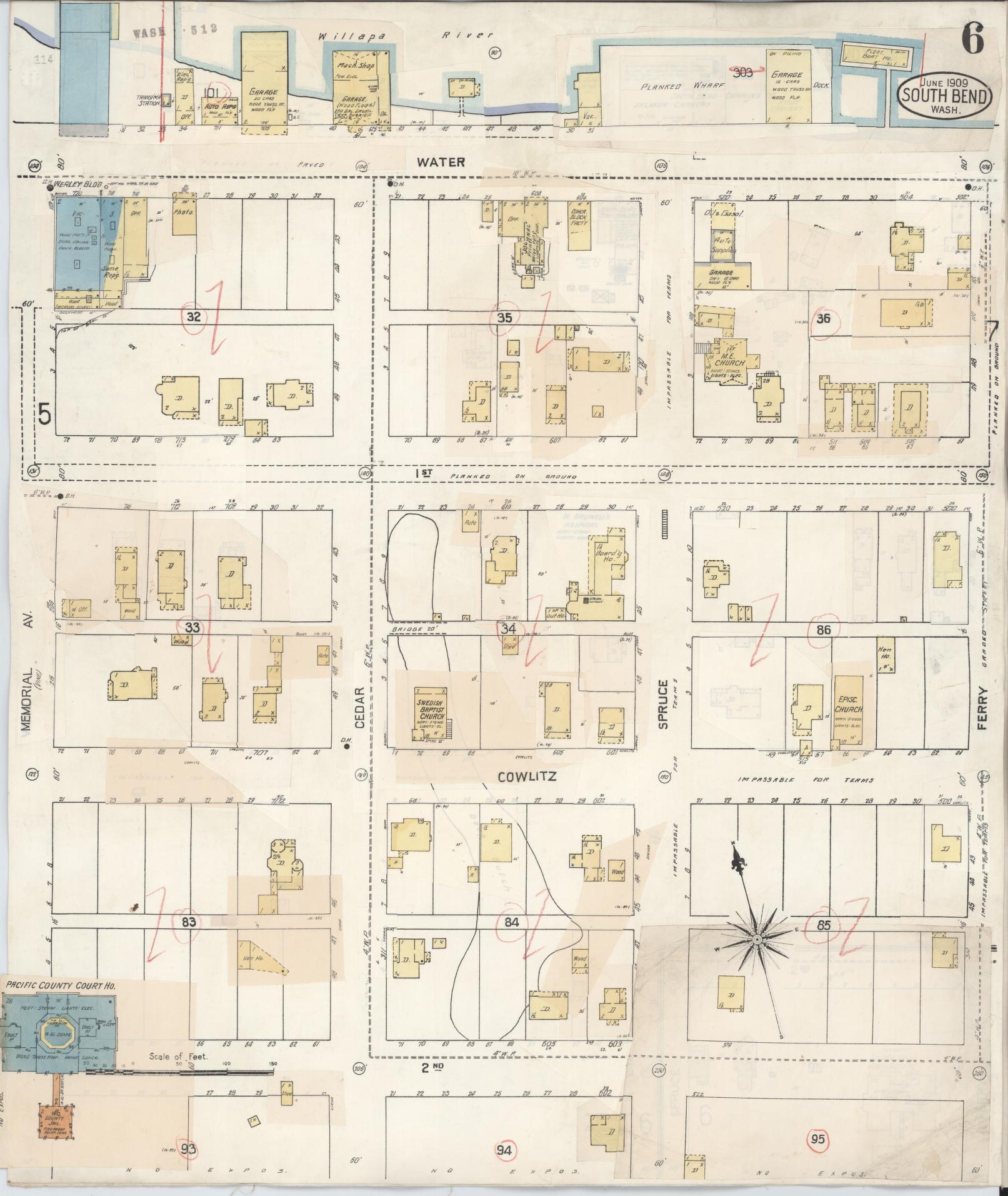 Sanborn Fire Insurance Map from South Bend, Pacific County, Washington (1929), Sheet #0006 - Complete Map Set gallery image, historic Sanborn map, vintage wall art, Washington Washington