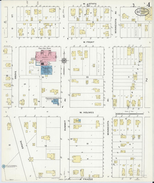 Sanborn Fire Insurance Map from Detroit Lakes, Becker County, Minnesota (1909), Sheet #0004 - Historic Sanborn Fire Insurance Map Print, vintage old map wall art, antique decor, genealogy gift, Minnesota Minnesota map