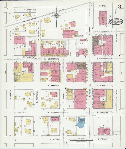 Sanborn Fire Insurance Map from Charleston, Mississippi County, Missouri (1919), Sheet #0003 - Complete Map Set gallery image, historic Sanborn map, vintage wall art, Charleston Mississippi