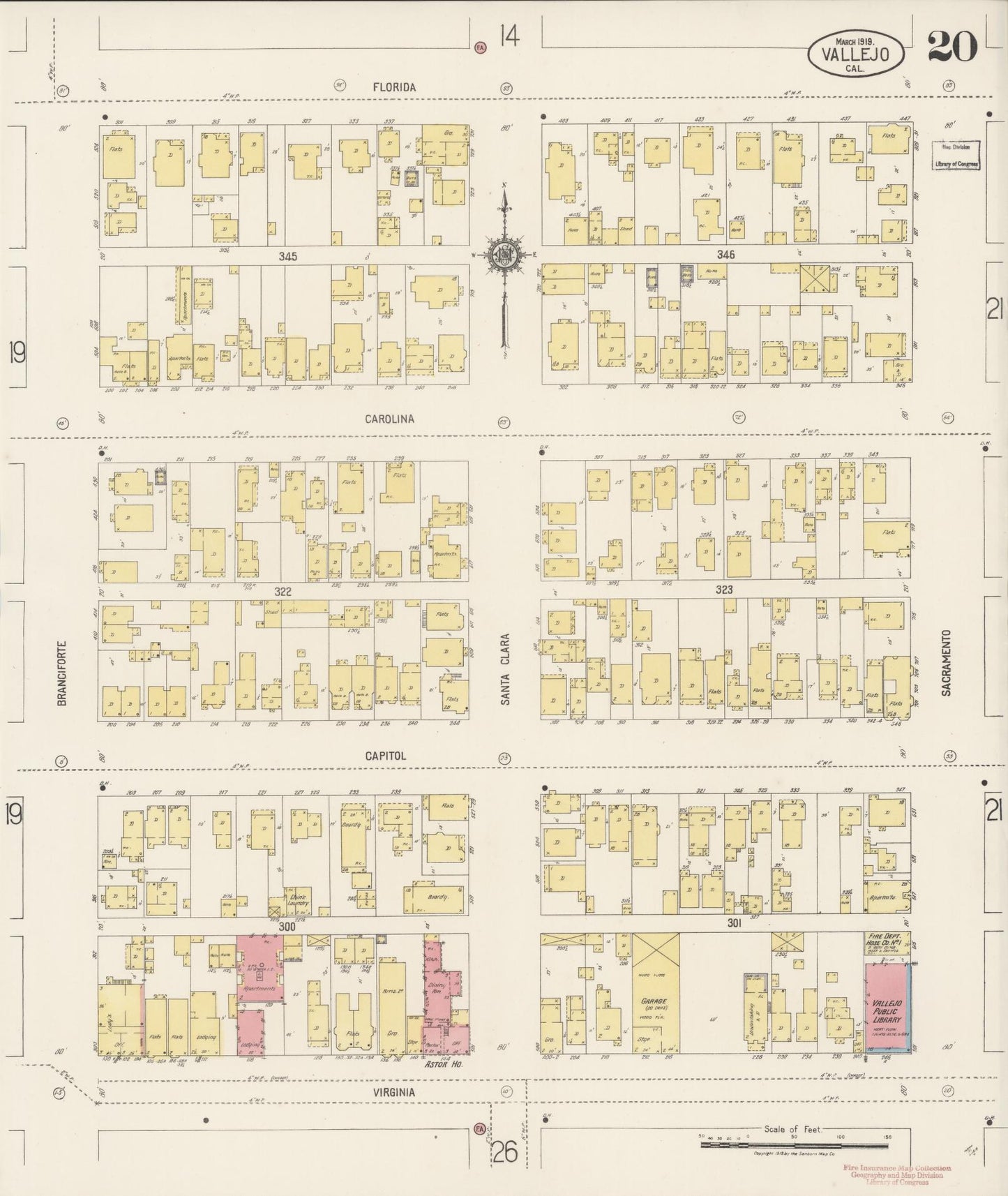 Sanborn Fire Insurance Map from Vallejo, Solano County, California (1919), Sheet #0020 - Complete Map Set gallery image, historic Sanborn map, vintage wall art, California California
