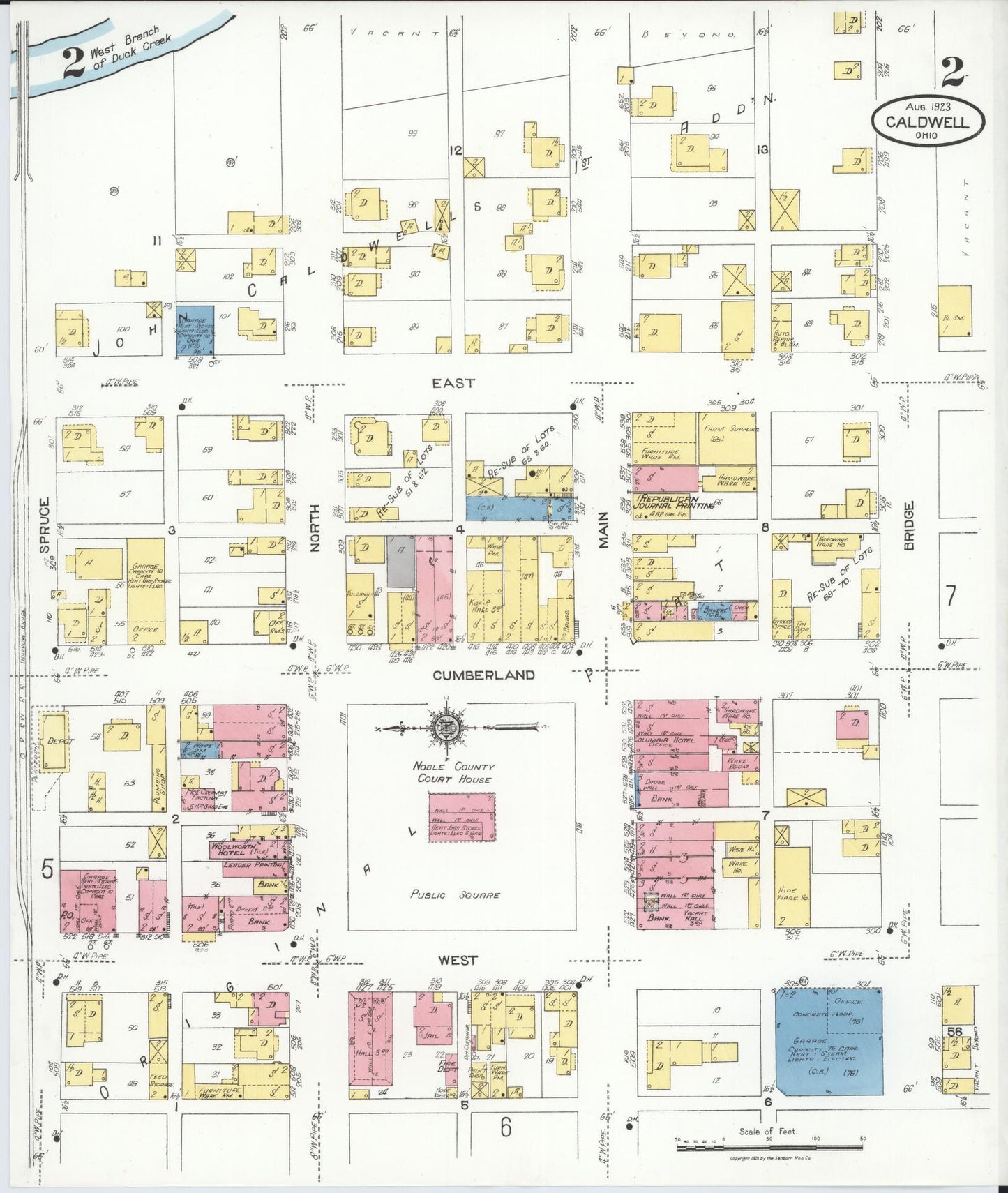 Sanborn Fire Insurance Map from Caldwell, Noble County, Ohio (1923), Sheet #0002 - Historic Sanborn Fire Insurance Map Print, vintage old map wall art, antique decor, genealogy gift, Ohio Ohio map