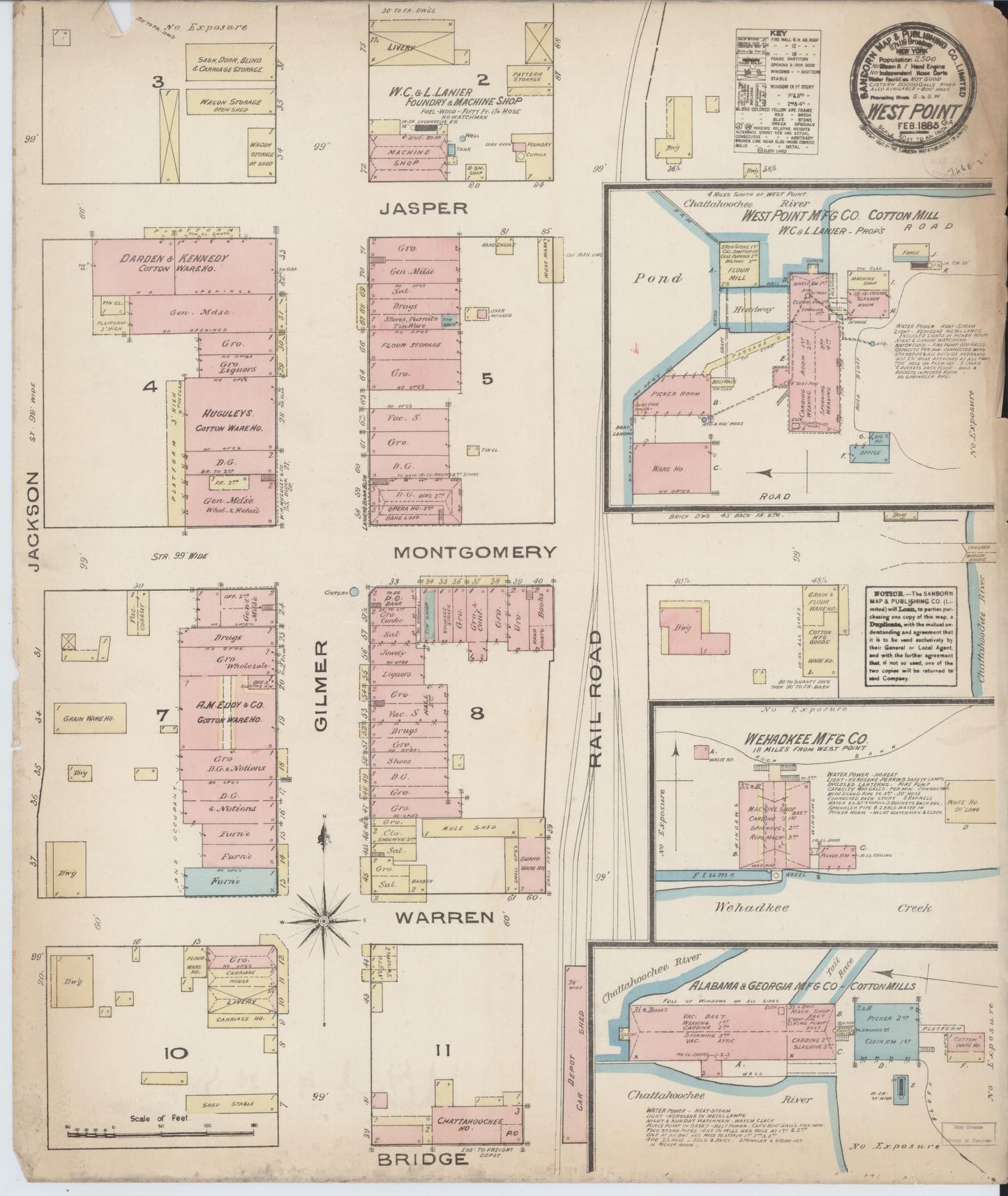 Sanborn Fire Insurance Map from West Point, Troup County, Georgia (1885), Sheet #0001 - Historic Sanborn Fire Insurance Map Print, vintage old map wall art, antique decor, genealogy gift, Georgia Georgia map