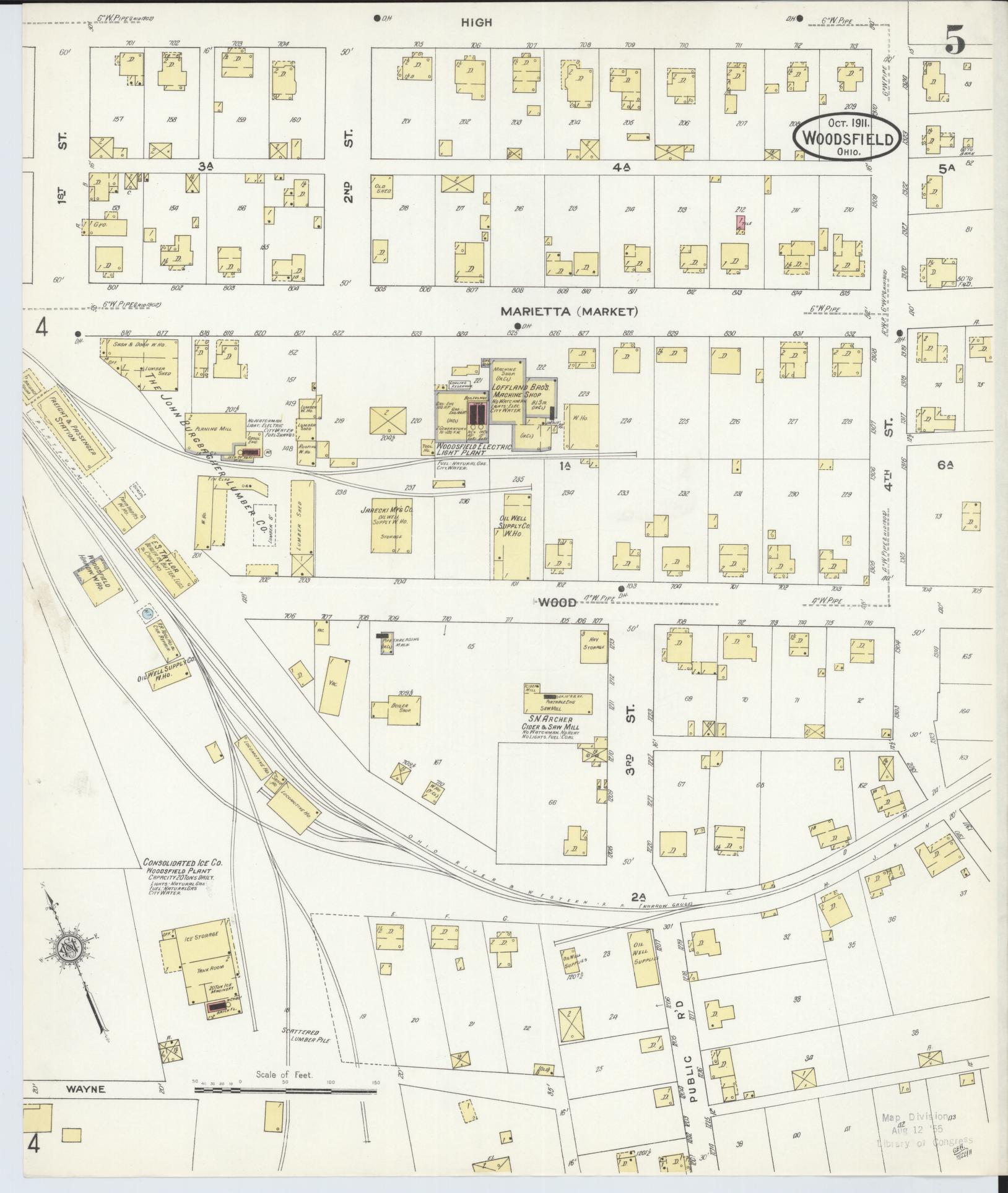 Sanborn Fire Insurance Map from Woodsfield, Monroe County, Ohio (1911), Sheet #0005 - Historic Sanborn Fire Insurance Map Print, vintage old map wall art, antique decor, genealogy gift, Ohio Ohio map