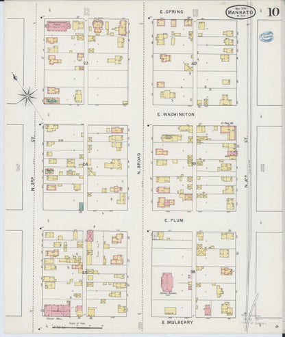 Sanborn Fire Insurance Map from Mankato, Blue Earth County, Minnesota (1894), Sheet #0010 - Historic Sanborn Fire Insurance Map Print, vintage old map wall art, antique decor, genealogy gift, Minnesota Minnesota map