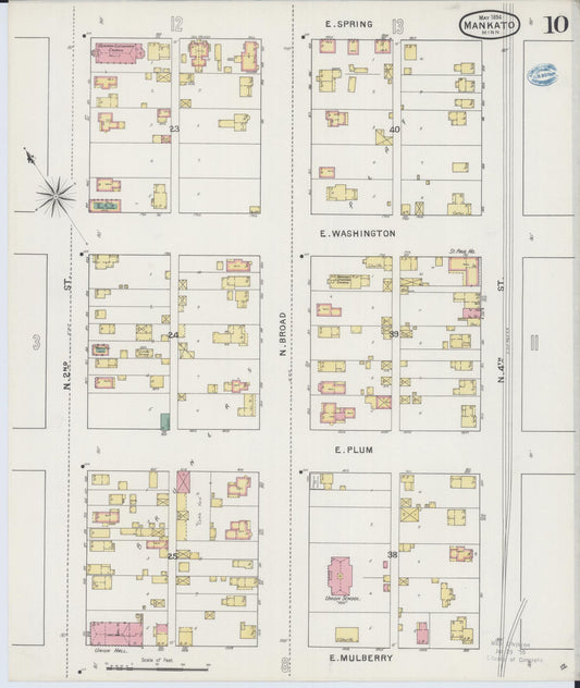 Sanborn Fire Insurance Map from Mankato, Blue Earth County, Minnesota (1894), Sheet #0010 - Historic Sanborn Fire Insurance Map Print, vintage old map wall art, antique decor, genealogy gift, Minnesota Minnesota map