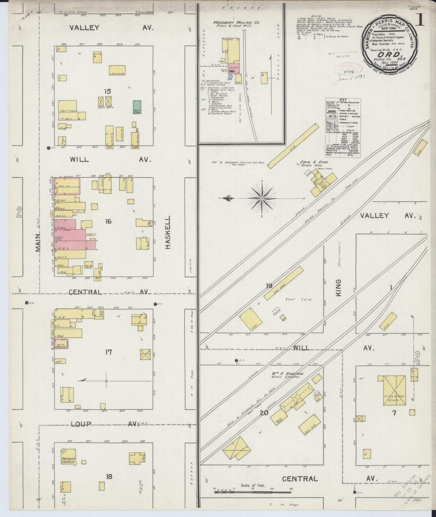 Sanborn Fire Insurance Map from Ord, Valley County, Nebraska. (1892) – Historic Sanborn Fire Insurance Map Print