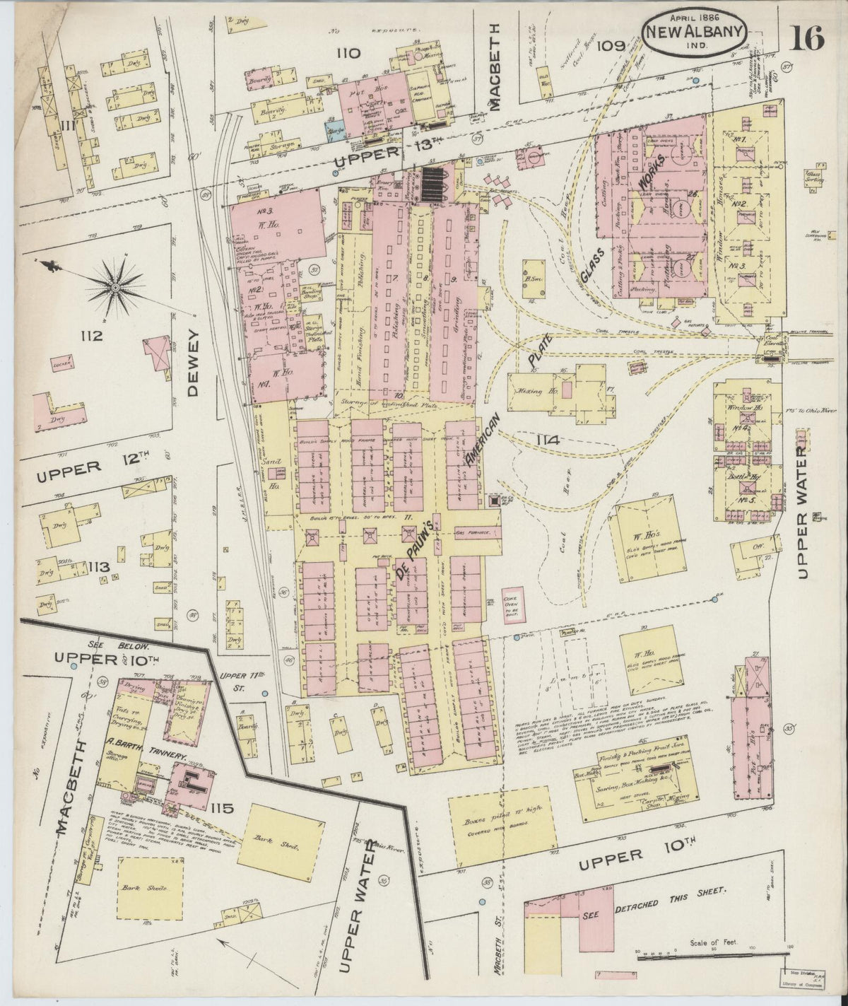 Sanborn Fire Insurance Map from New Albany, Floyd County, Indiana (1886), Sheet #0016 - Historic Sanborn Fire Insurance Map Print, vintage old map wall art, antique decor, genealogy gift, Indiana Indiana map