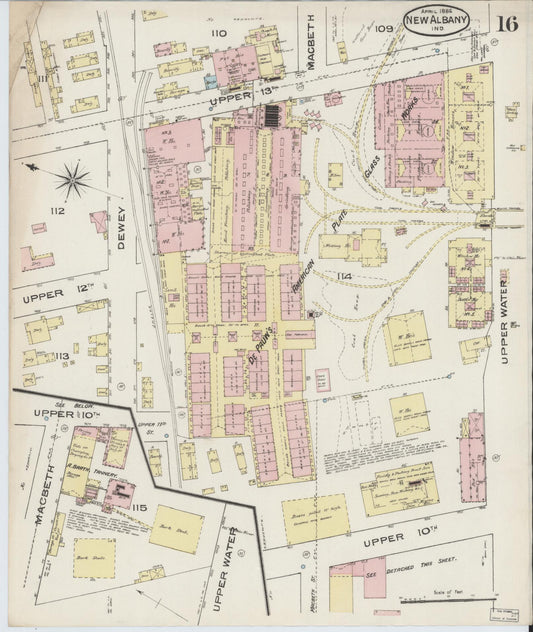 Sanborn Fire Insurance Map from New Albany, Floyd County, Indiana (1886), Sheet #0016 - Historic Sanborn Fire Insurance Map Print, vintage old map wall art, antique decor, genealogy gift, Indiana Indiana map