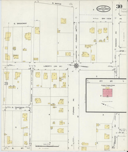 Sanborn Fire Insurance Map from Corpus Christi, Nueces County, Texas (1914), Sheet #0030 - Historic Sanborn Fire Insurance Map Print, vintage old map wall art, antique decor, genealogy gift, Texas Texas map