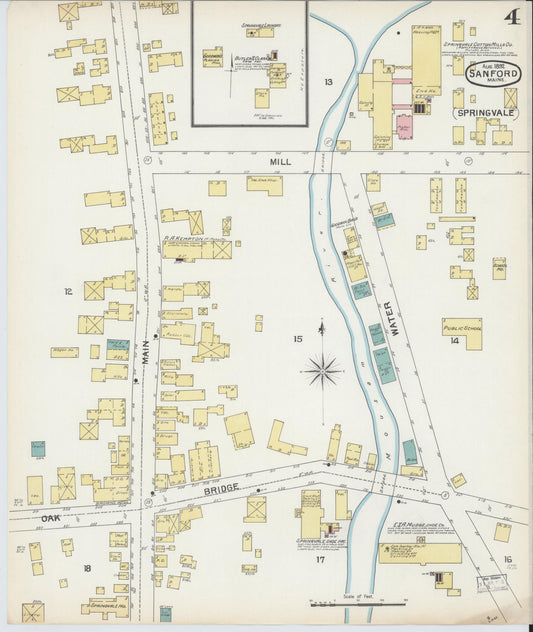 Sanborn Fire Insurance Map from Sanford, York County, Maine (1892), Sheet #0004 - Historic Sanborn Fire Insurance Map Print, vintage old map wall art, antique decor, genealogy gift, Maine Maine map